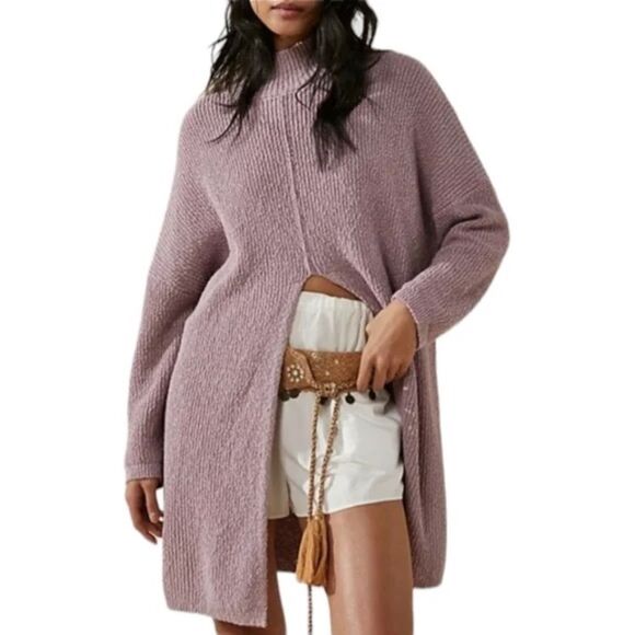 Free People Beach Coco Split Front Long Length Sweater - Lilac | Size M - Picture 1 of 8